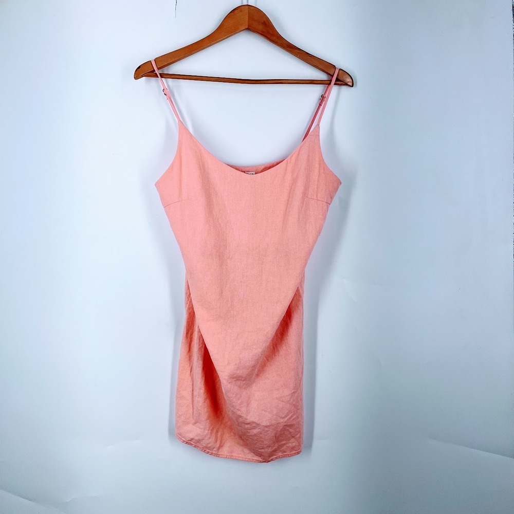 Billabong Womens Coral Pink Textured V-Neck Mini Dress Adjustable Straps Size M